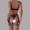 Golden Chain Embroidery Lingerie Exotic  Sexy Lingerie Sets For Women Transparent Floral Lace Bra Panty Garter Porn Underwear
