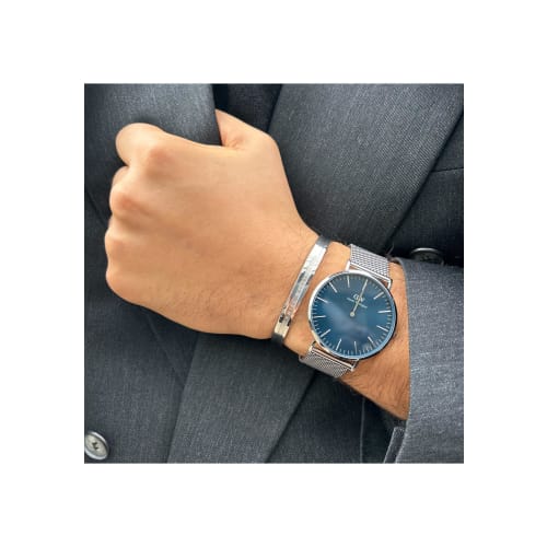 Official Limited Edition/2-Year Warranty/Authentic Daniel Wellington DW Men's Classic Mesh Arctic 40mm Watch in Silver/Blue/Brown, Luxury Leather Busi