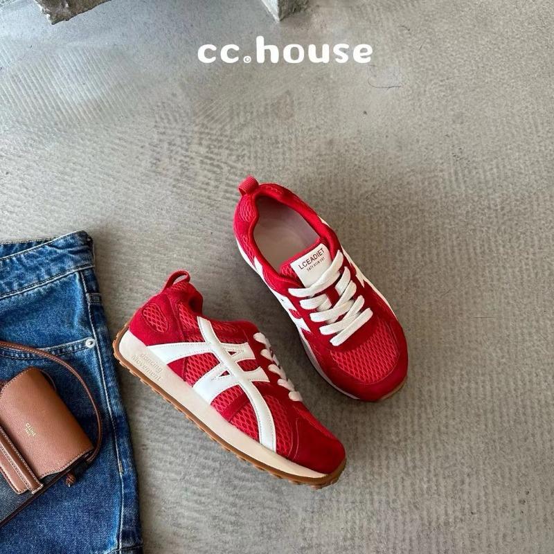 

Leather running shoes women s early autumn new thick-soled heightening yellow casual sports shoes mesh shoes 35 красный