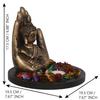 Copper Finish Handcrafted Palm Buddha Decorative Showpiece with Wooden Base, Fragranced Petals and Tealight
