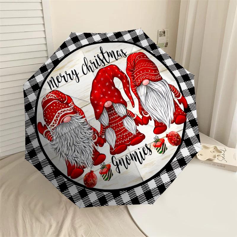 

1PC Gnomies Merry Christmas Umbrella-8-Rib Reinforced, Automatic Open, Lightweight & Durable, Cute Fashion Accessory for Outdoor, Beach or Casual Use,
