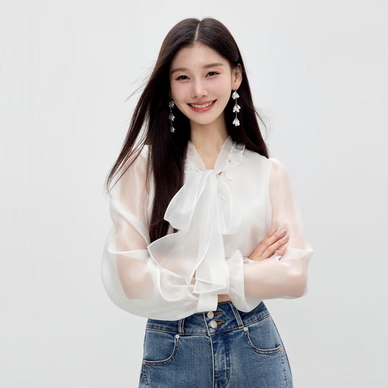 Qiushui Yiren Women s V-Neck Ruffle Lace Top L