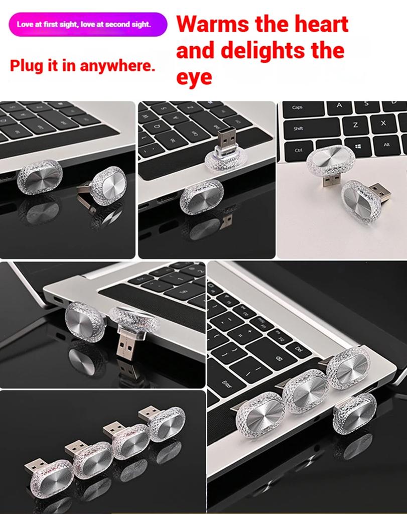 New oval angel eye USB car atmosphere light, home small night atmosphere light, car decoration, seven colors, no wiring