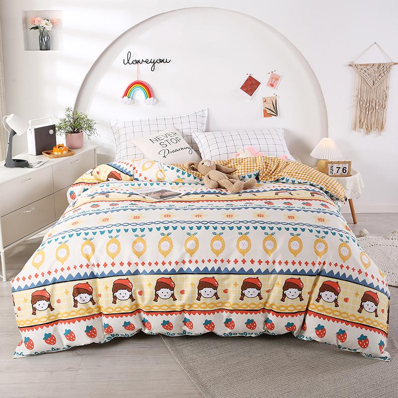 Kawaii Cartoon Bear Duvet Cover Cotton Girly Style Pattern Bedding Soft Skin-friendly Breathable Comforter Cover for Kids Girls