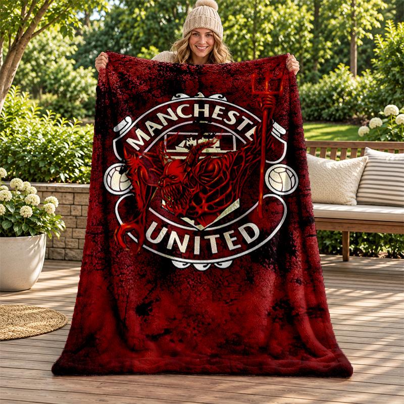 FC Manchester Blanket Flannel Blanket Soft Cozy Plush Throw for Sofa Bed Lightweight Home Decoration Gifts for Christmas Various Holidays