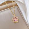 Pink Diamond Petal Necklace: Elegant High-End Pink Flower Pendant Chain for Women