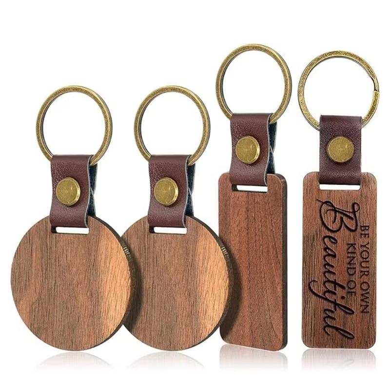10 Stück Leere Holzschlüsselanhänger Mit Graviertem Muster Schlüsselringe Malerei Bastel Schlüsselkette Runde/Rechteckige Schlüsselanhänger Dekoration