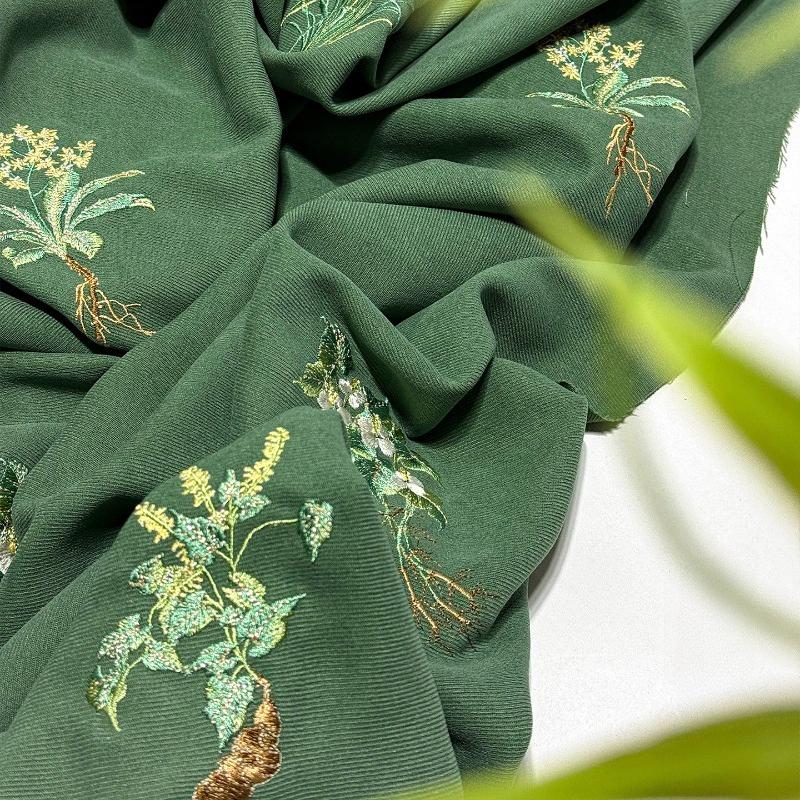 Herbal Medicine Pattern Embroidery Fabric for Sewing Hanfu Ancient Cheongsam Horse-face Pleated Skirt Clothing Designer Fabric