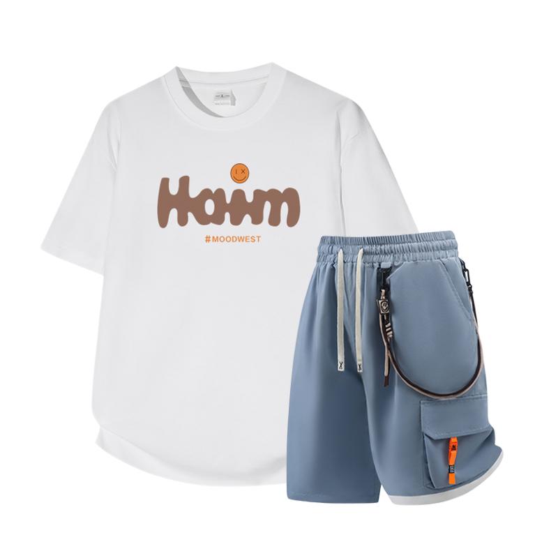 Dmo Men's Short Sleeved Set Summer Short Sleeved Slim Fit Upper Garment Men's Two-piece Set