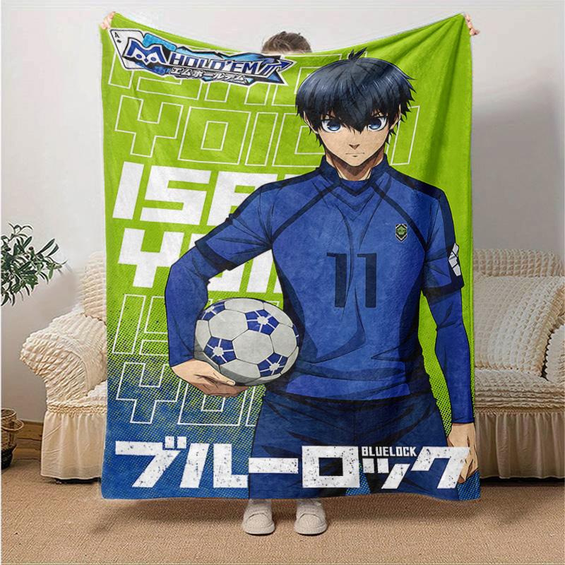 1pc Blue Lock Soccer Hero Flannel Blanket Soft Warm Throw Blanket for Bedroom Living Room Bed Travel Camping Picnic Gift. MT71501117