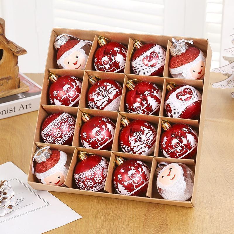 16PCS Red And Gold Christmas Ball Ornaments Set Festive Patterned Xmas Tree Decorations For Holiday Season