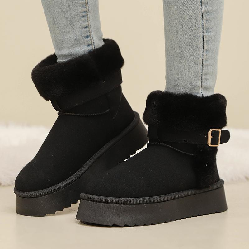 Fashion Faux Fur Winter Ankle Boots Women Fashion Buckle Anti Slip Platform Snow Boots Woman Plus Size Faux Suede Warm Short Booties
