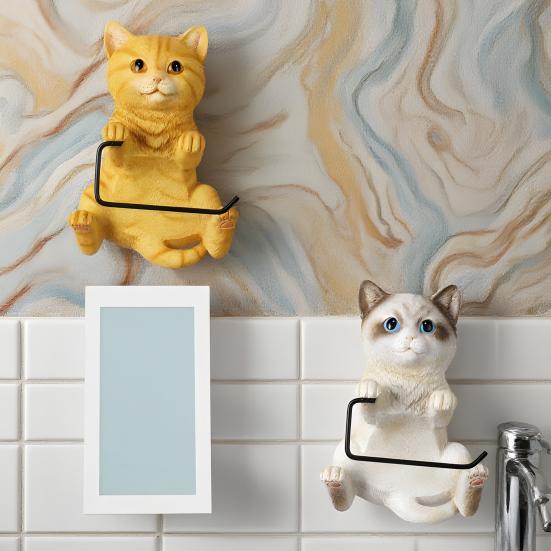 Yousheng Wall-Mounted Toilet Paper Holder Tissue Roll Dispenser Realistic 3D Cat Shape Bathroom Kitchen Tissue Dispenser Rack