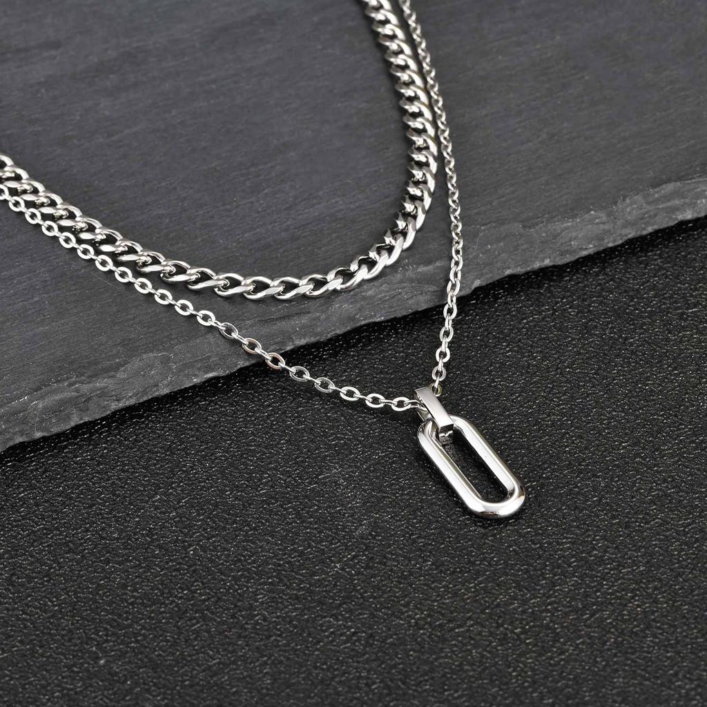 Stylish Geometry Layering Necklaces for Men Women,Silver Color Stainless Steel Rectangle Pendant Neacklace,Birthday Patry Gift