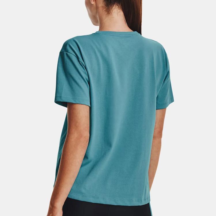 Under Armour Project Rock Johnson Letter Print Pullover Crew Neck Short Sleeve T-Shirt Women tops Glacier-Blue 1376918-433