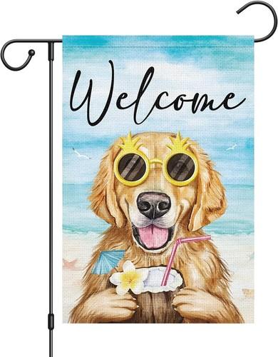 Louise Maelys Welcome Summer Dog Garden Ags 12x18 Double Sided, Burlap... FCCE ZZA IIX SSL