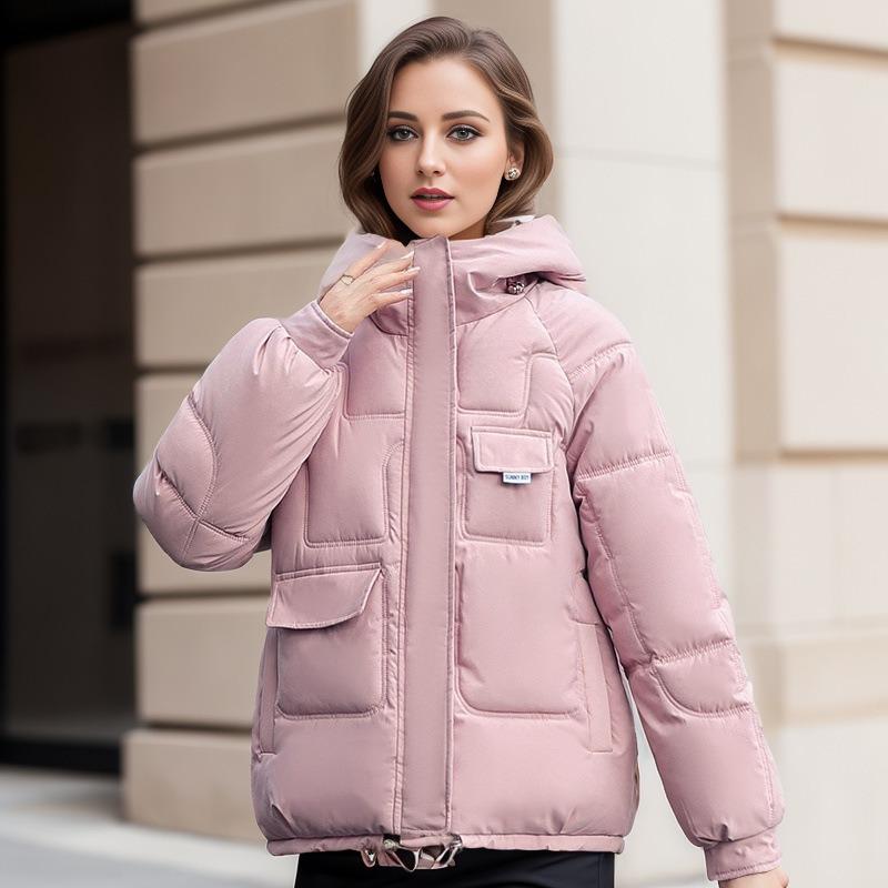 Cappotto da donna autunno e inverno, nuovo stile corto, con cappuccio, caldo e spesso, casual, in cotone, tendenza