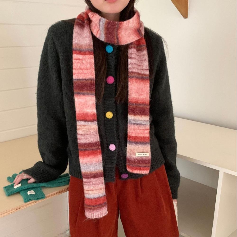 Korean Style Cashmere Knitted Scarf Plush Winter Shawl Fashion Rainbow Striped Scarf  Student