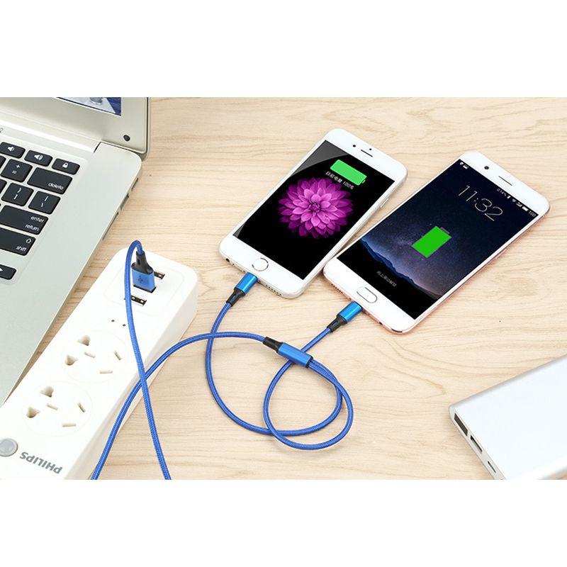 

Прочный кабель для передачи данных для мобильных телефонов, двойной металлический плетеный нейлоновый кабель для передачи данных для устройств Apple и Android синий