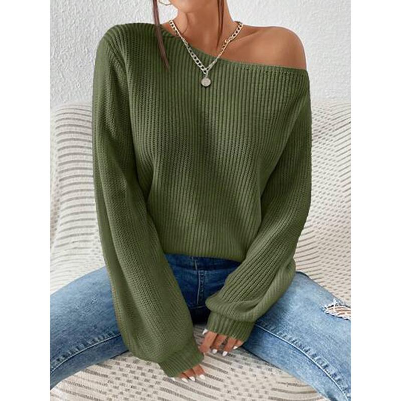 Svetr s odhalenými rameny Dámský Nové Ležérní Oblečení Dlouhý Rukáv Lodičkový Výstřih Podzim Zima Základní Volné Oversize Svetry