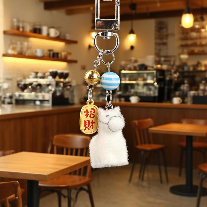 Cute Cartoon Flocking Animal Fortune Horse Keychain Bag Earphone Pendant Decoration Zodiac Horse Car Keyring New Year Gift