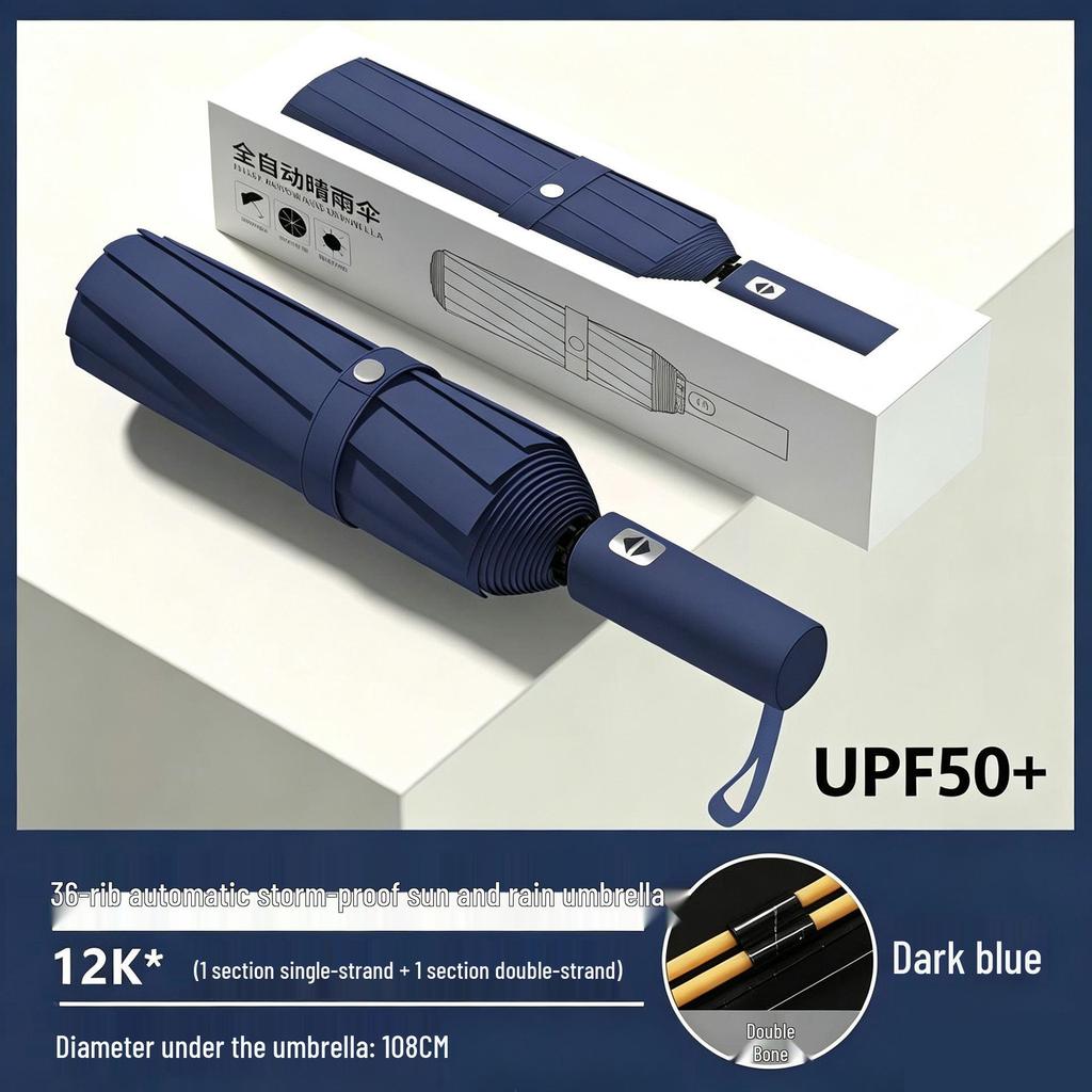 12-Rib Folding Umbrella for Sun and Rain Protection