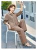 Stylish Spring/Autumn Two-Piece Set: Long-Sleeve Top & Wide-Leg Pants for Middle-Aged Women