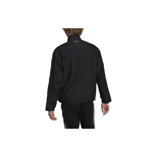 adidas Striped Logo Print Zip-Up Workwear Stand Collar Jacket for Men, Black