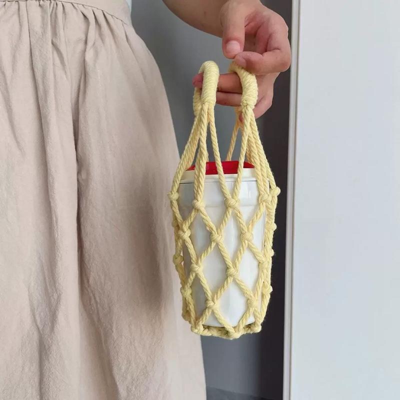 Porta Borraccia in Macramè Fatto a Mano Rete Multicolore in Corda di Cotone Borsa a Rete Portatile Porta Tazza Borraccia Riutilizzabile per Acqua Borsa Tote