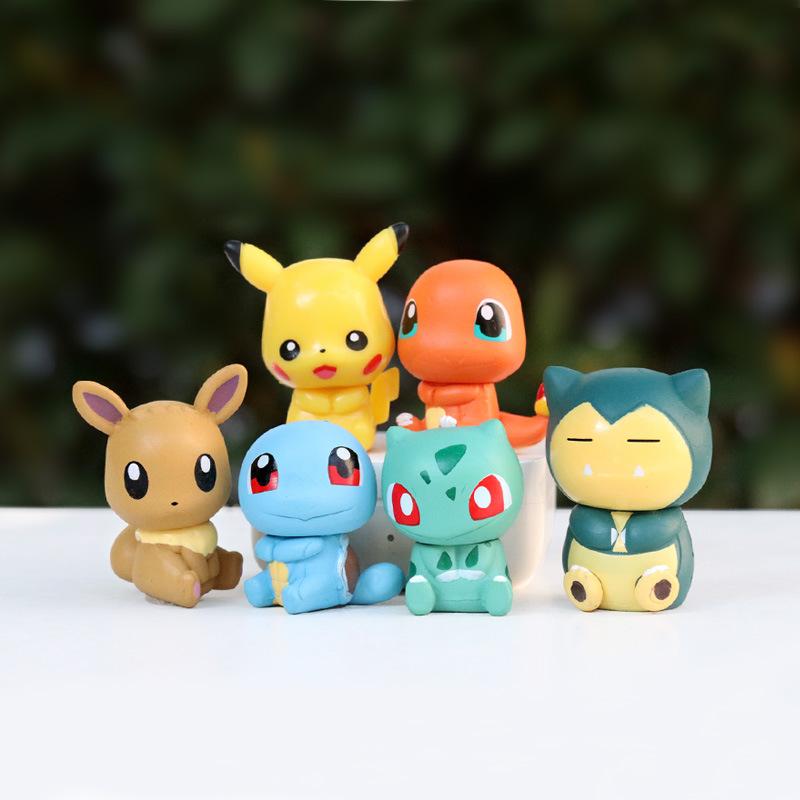 6Pcs Pokemon Q Version Mini Figurines Charmander Squirtle Pikachu Eevee Car Dashboard Desktop Decor Creative Gift For Anime Fans