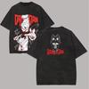 2026 Summer Dandadan Momo Okarun Cat Dual Sided Washed T-shirt Red Line Art Anime Print Oversized Cotton Short Sleeve Top Hot