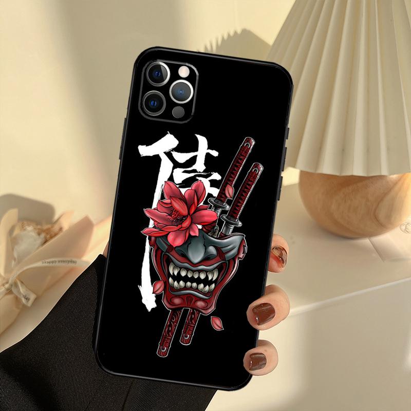 Samurai Oni Mask Phone Case For iPhone 13 16 15 11 12 14 17 Pro Max 12 Mini 15 16 Plus 16e 17 Air Cover Funda