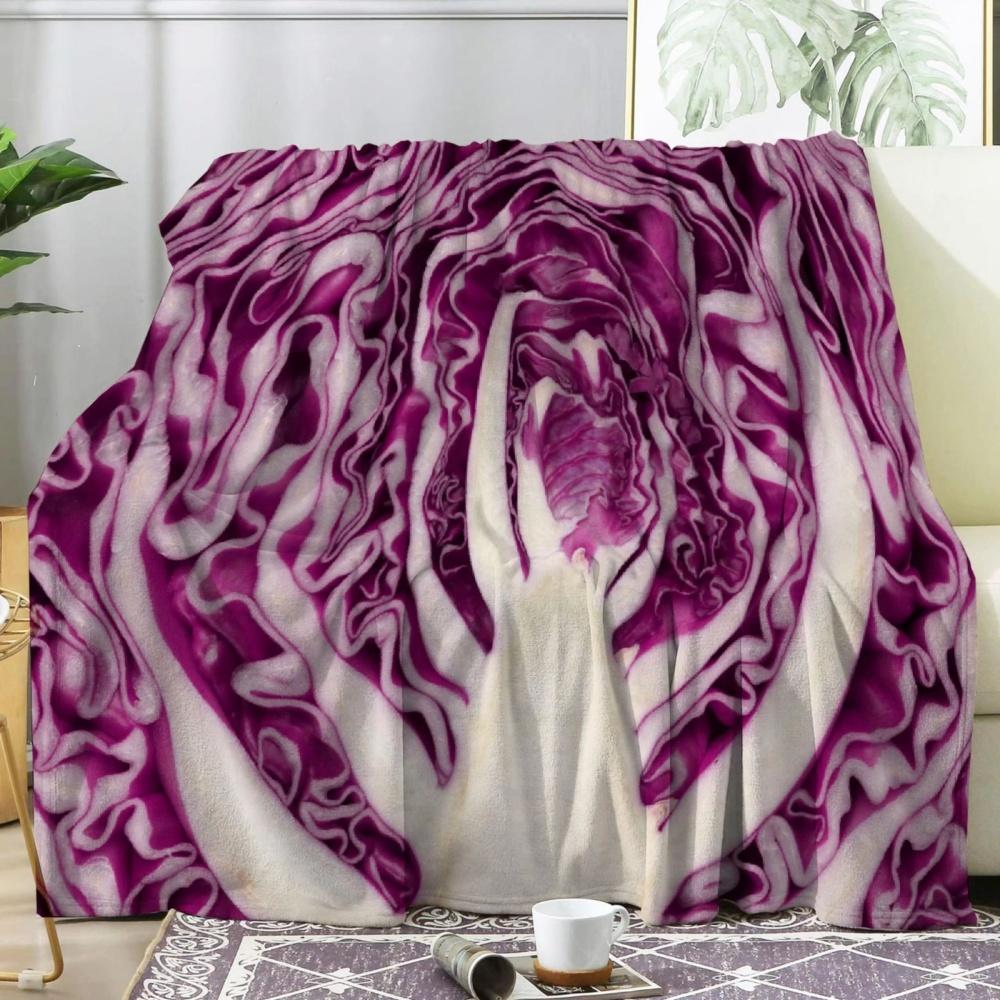Funny Purple Cabbage Throw Blanket Realistic Vegetable Shape Flannel Fleece Blanket Soft Cozy Nap Wrap Creative Novelty Gift