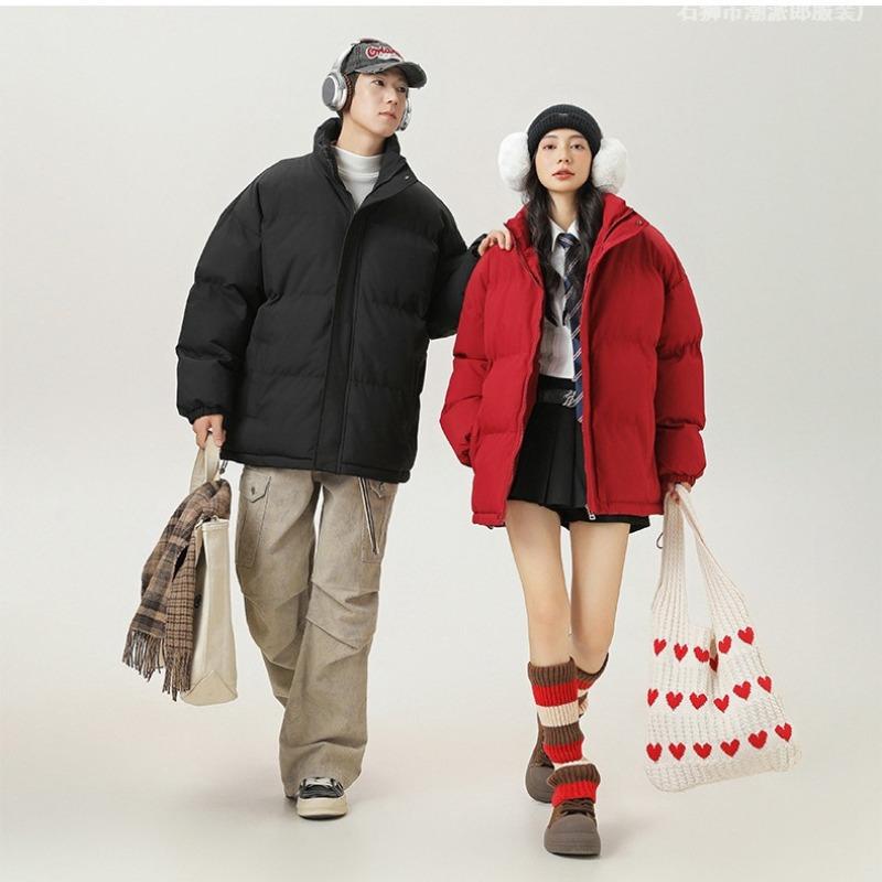 Winter New Solid Color Cotton Coat, Thickened Stand-up Collar Basic Cotton Coat, Loose Couple Bread Clothes