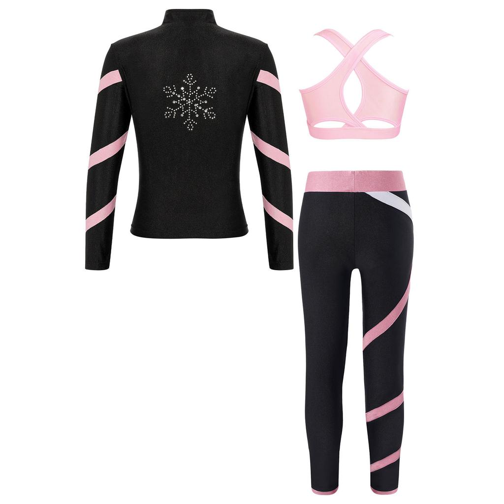 Girls 3Pcs/Set Tracksuit Sleeveless Vest Long Sleeve Sport Tops Leggings for Yoga Workout Running