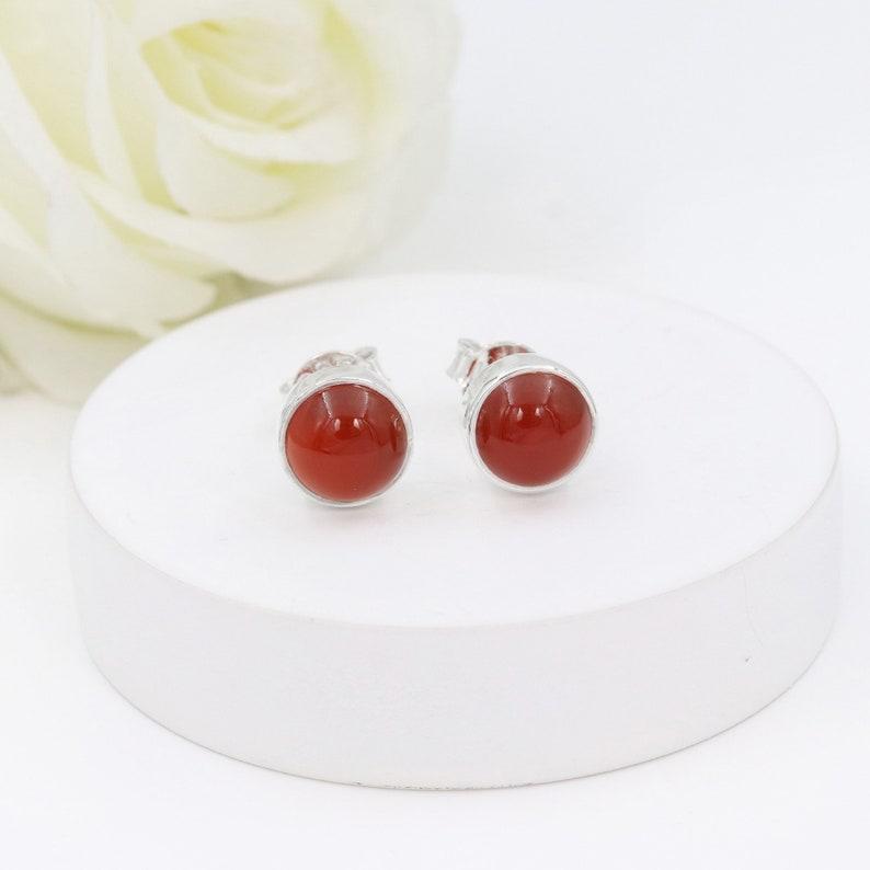 Solid 925 Sterling Silver Carnelian Gemstone Round Shape Stud Earring Tiny Stud Women Gift Jewelry