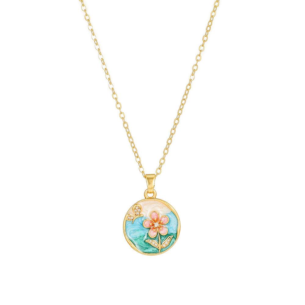 Koperen Bloemenketting Met Zirkonia Steen Meerlaags Ontwerp Voor Casual Of Formeel Gebruik