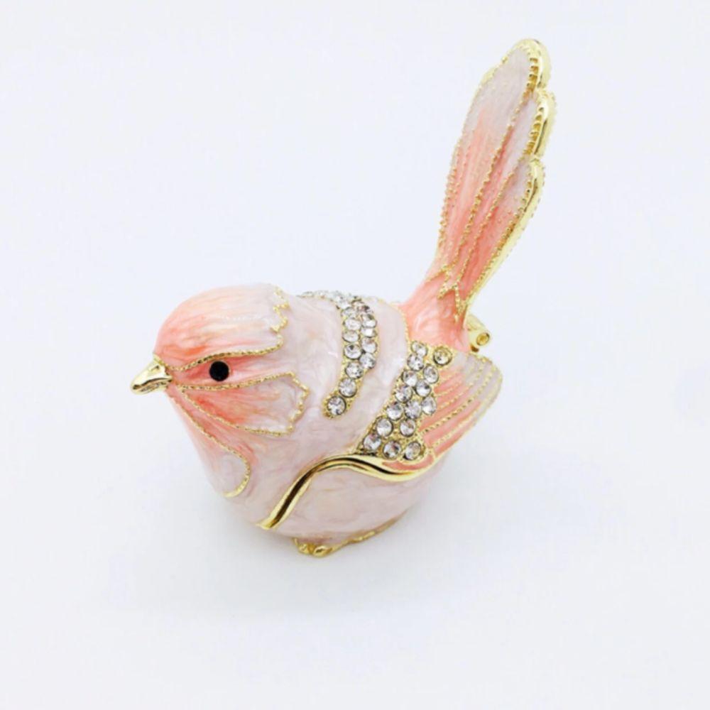 Metal Material Bird Trinket Box Pink Blue Color Bionic Ornaments  Wedding Decor