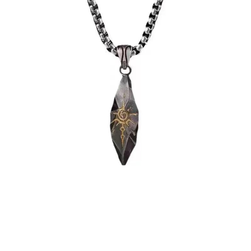 Europe And The United States Retro Carving Geometric Symbols Irregular Cut Pendant Necklace Ring 2 Pcs Of Men Women Jewelry Gift