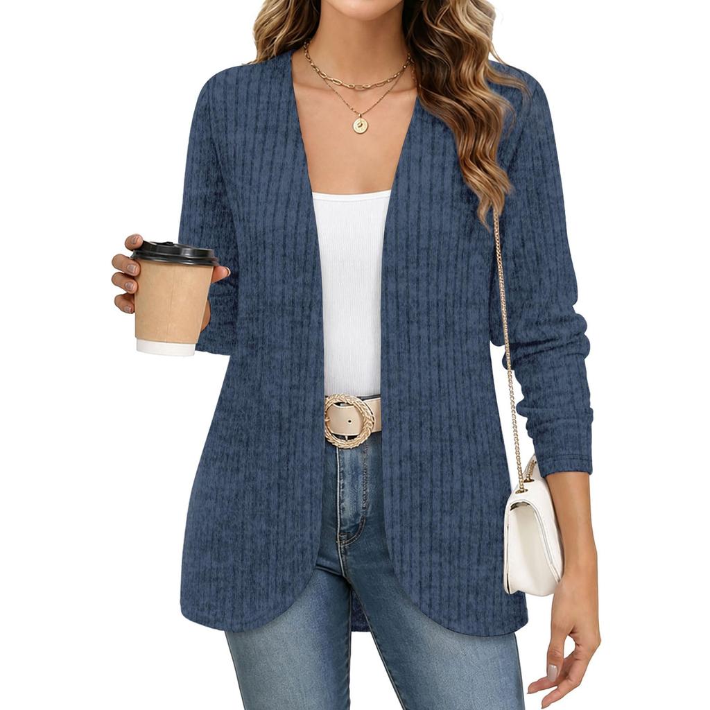 Cardigan décontracté à manches longues de couleur pour femme, haut en maille à ouverture sur le devant pour un usage quotidien