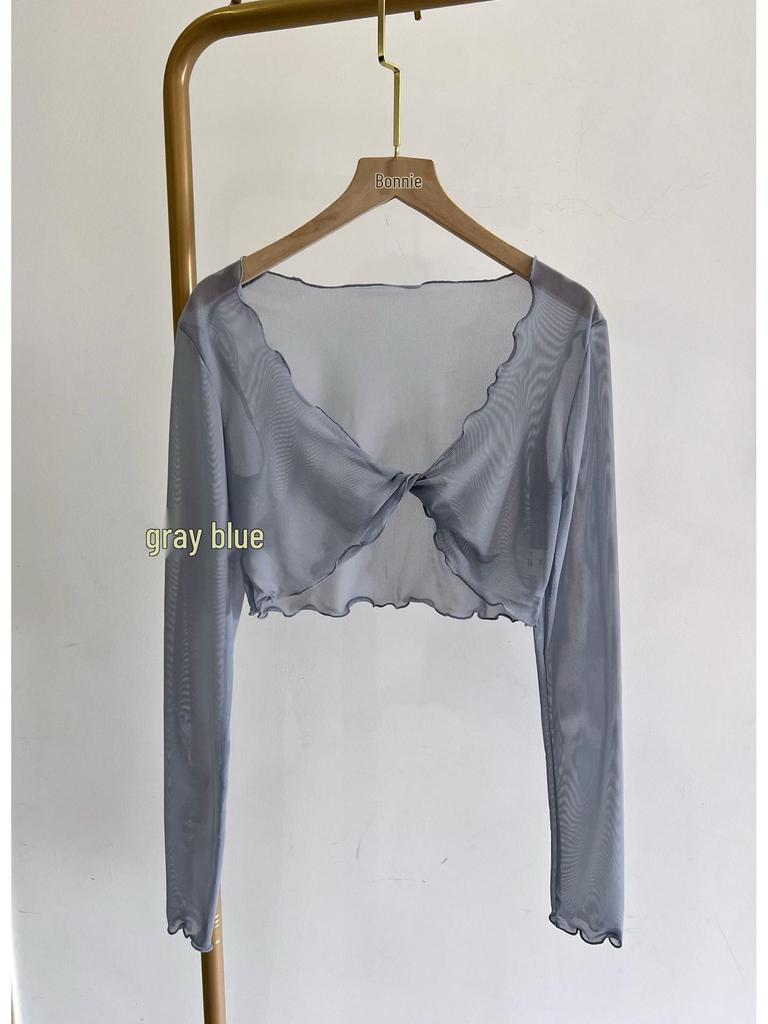 Women's Ballet Dancewear Long Sleeve Mesh Crossover Top - Yoga, Classical, Modern Practice & Sun Protection Shirt