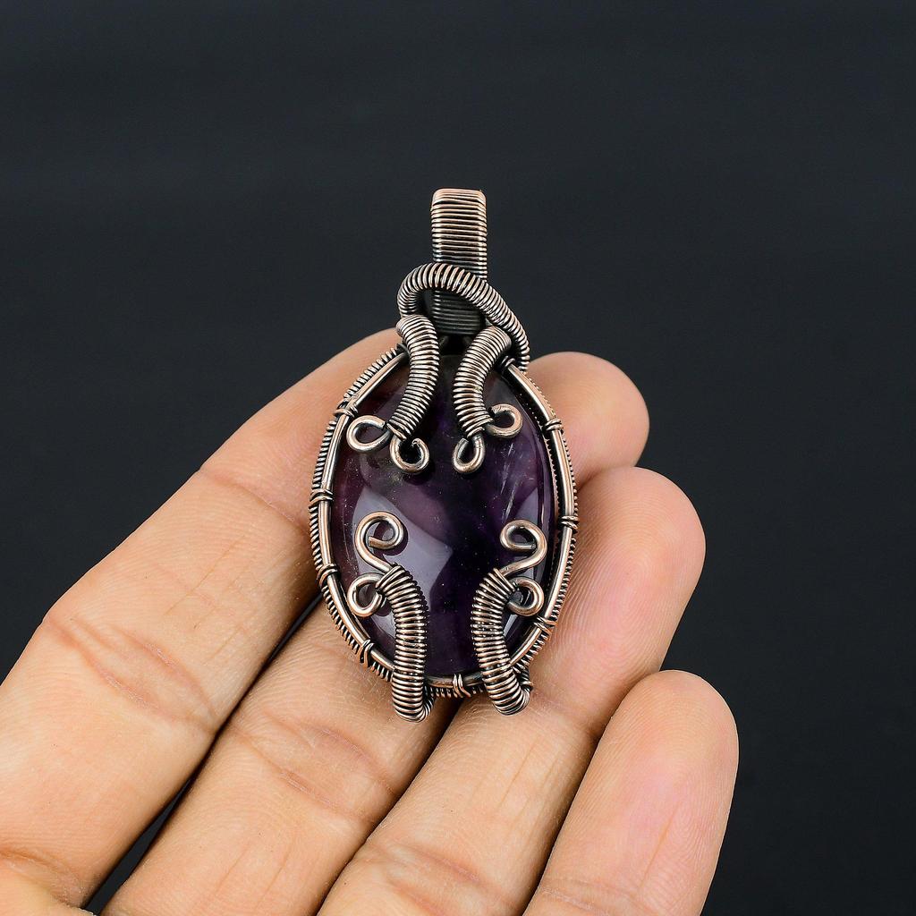 Amethyst Anhänger Edelsteinschmuck, 999 Kupferdraht gewickelter Anhänger, Geschenk für Frauen Handgefertigter Anhänger