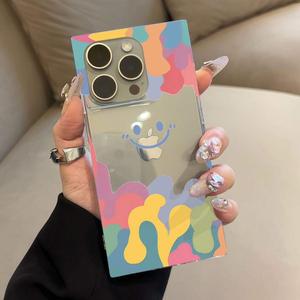 

Square Back Tube Protection Clear Case For iPhone 12 13 14 Pro Max 16 ProMax 11 15 Plus Anti-Oxygen,Colorful Smiley Face Pattern Casing iphone 11 ProMax