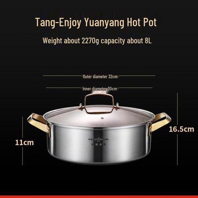 JINGRX 304 Stainless Steel Thickened Induction Hot Pot with Divider, 30cm
