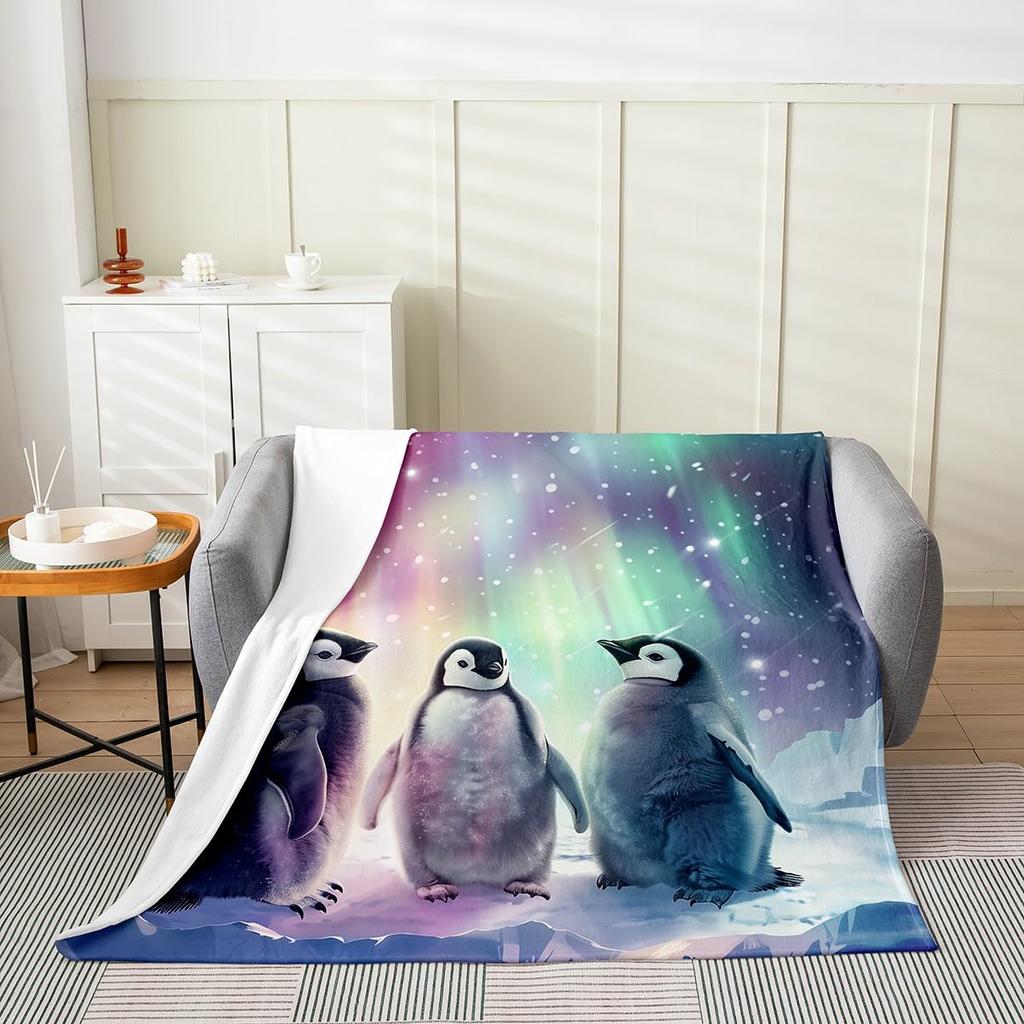 Penguin Blanket Soft Cute Penguins Flannel Fleece Throw Blanket Lightweight Fuzzy Plush Blanket for Couch Bed Sofa Home Decor