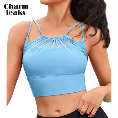 Charmleaks Mulheres Acolchoado Malha Biquíni Top Só Crop Top Alças Ajustáveis Natação Top