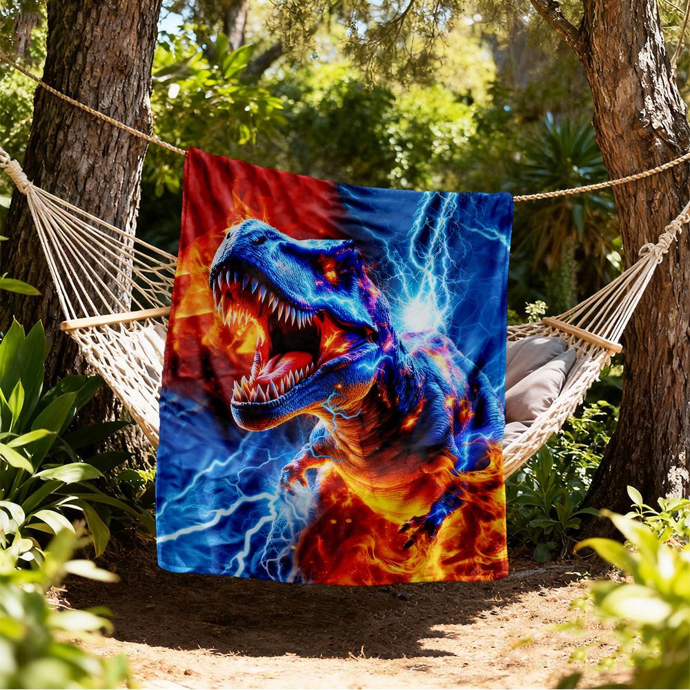 Thunder Dinosaur Fire Outdoor Flannel Blankets, Outdoor Travel, Home Blankets, Fan Gifts,Suitable for All Seasons, Christmas Gifts. R1127007