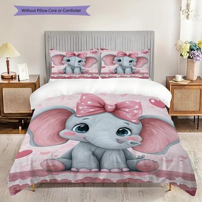 Elephant Pattern Bedding Quilt Set Quilt Cover Pillowcase Home Decoration Birthday Gift (1 * Duvet Cover + 2 * Pillowcase, Without Core)