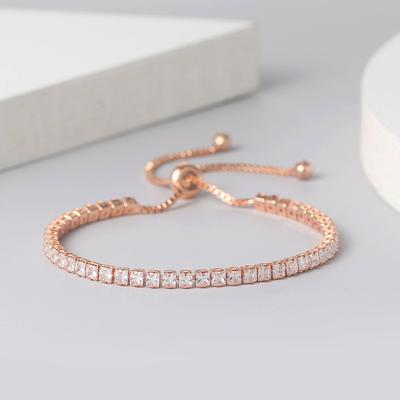 Misty Moon, Single Row Full Diamond 2.5Mm Square Zircon Bracelet, Adjustable Crystal Jewelry.