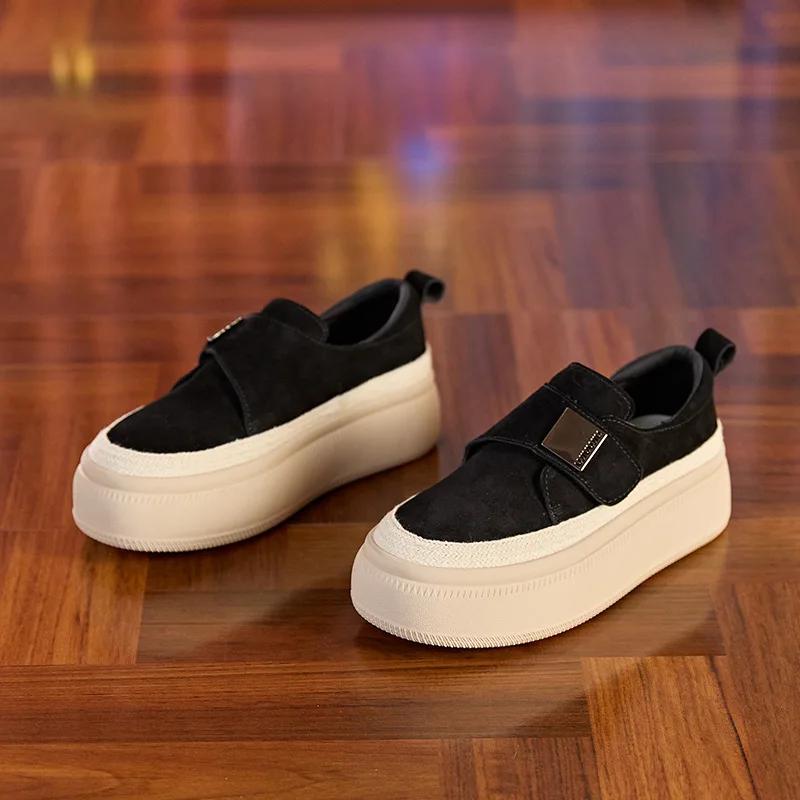 Koznoy 45 см замша коровья натуральная кожа женские туфли на платформе лоферы удобные женские весенние массивные кроссовки вулканизированная осенняя обувь 34 5266₽